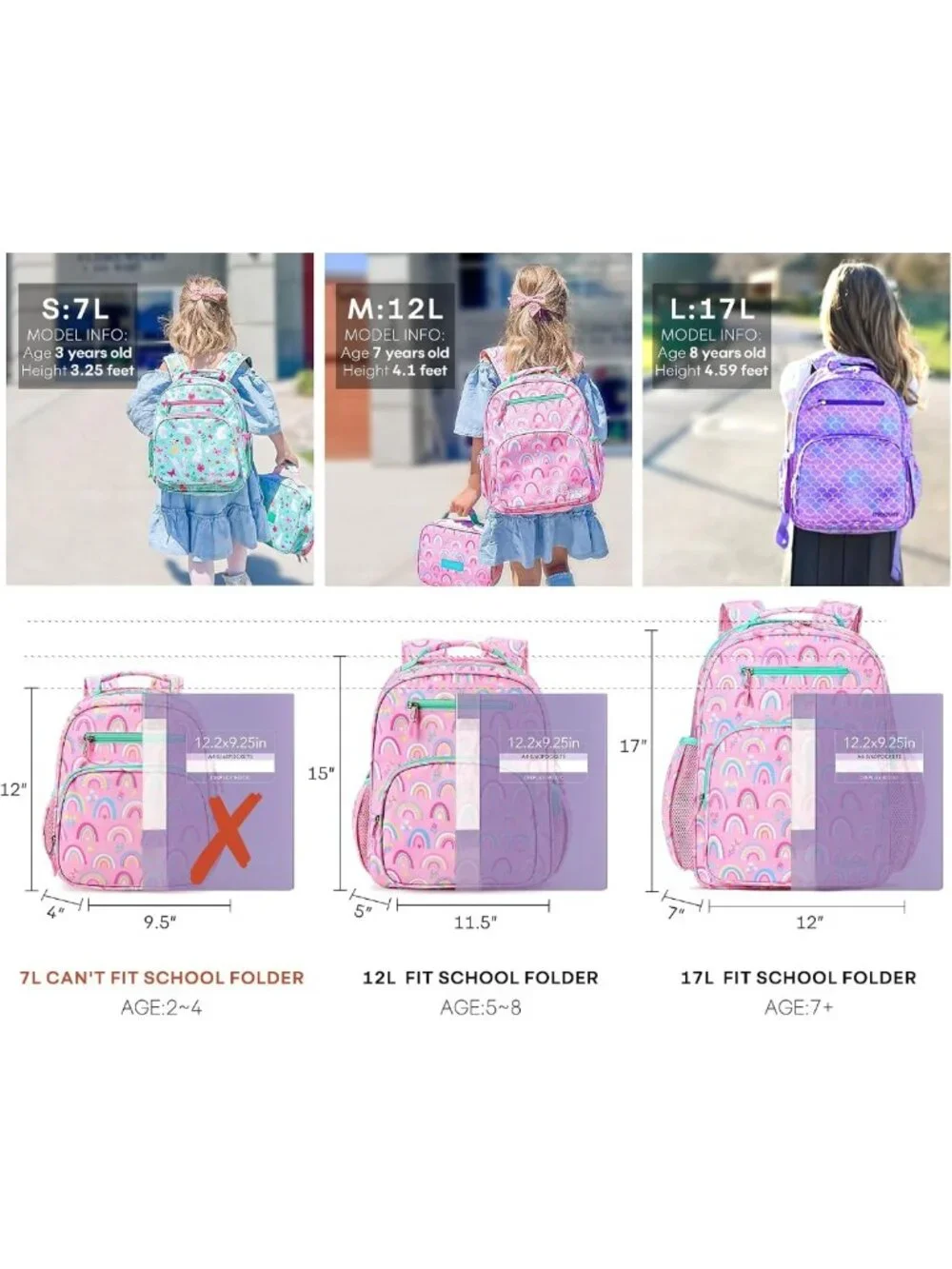 Lightweight Rainbow Pink Girls Backpack 5-8 | Cute Bookbag for Elementary School